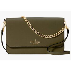S Kate Spade Madison Flap Crossbody Bag Military Green Leather Chain KC430 NWT
